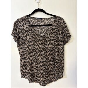 Gap Top Womens Size‎ S Short Sleeve Black Beige Linen Semi Sheer Shirt V Neck